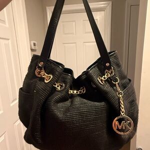 Michael Kors Black and Gold Textured Shoulder Bag